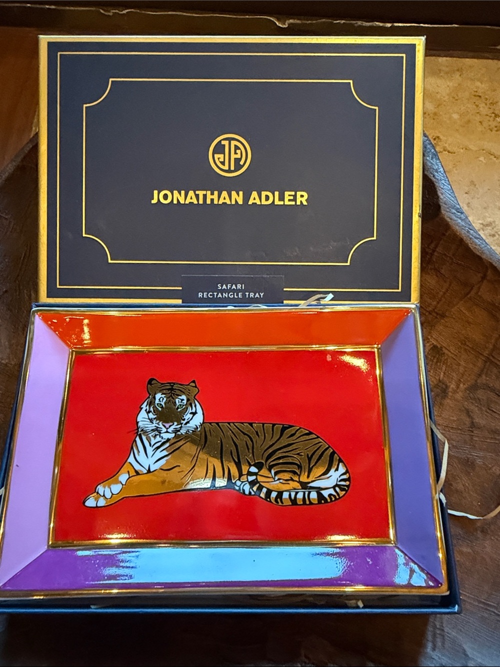 Jonathan Adler Red and Purple Tiger Decorative Tray